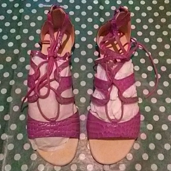 Avon Shoes - Avon purple print zip wedge sandal